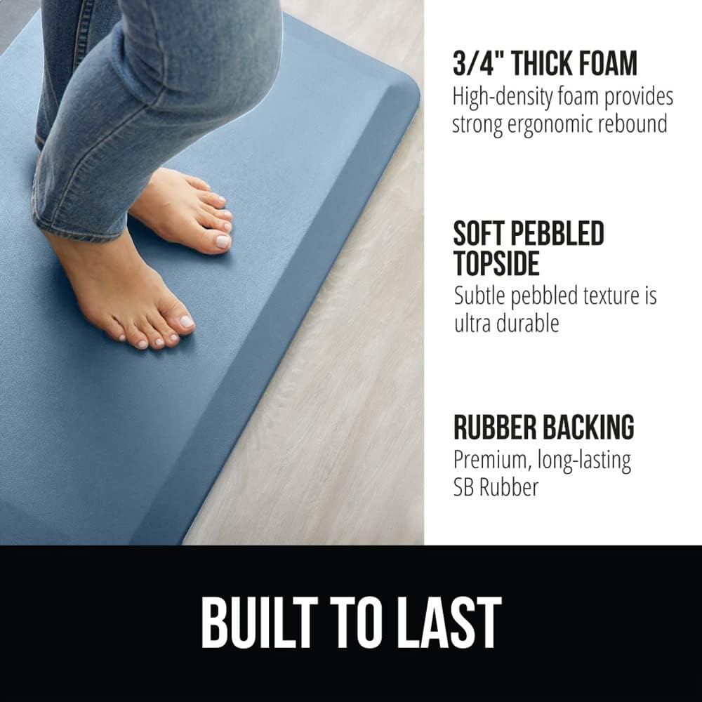 image:imageGORILLA GRIP Comfortable Cushioned Kitchen Mats for Floor 12 Inch Thick Ergonomic Standing Desk Anti Fatigue Mat Waterproof and Stain Resistant Pebbled Top Padded Foam Rug 17x24 17x48 GreySky Blue