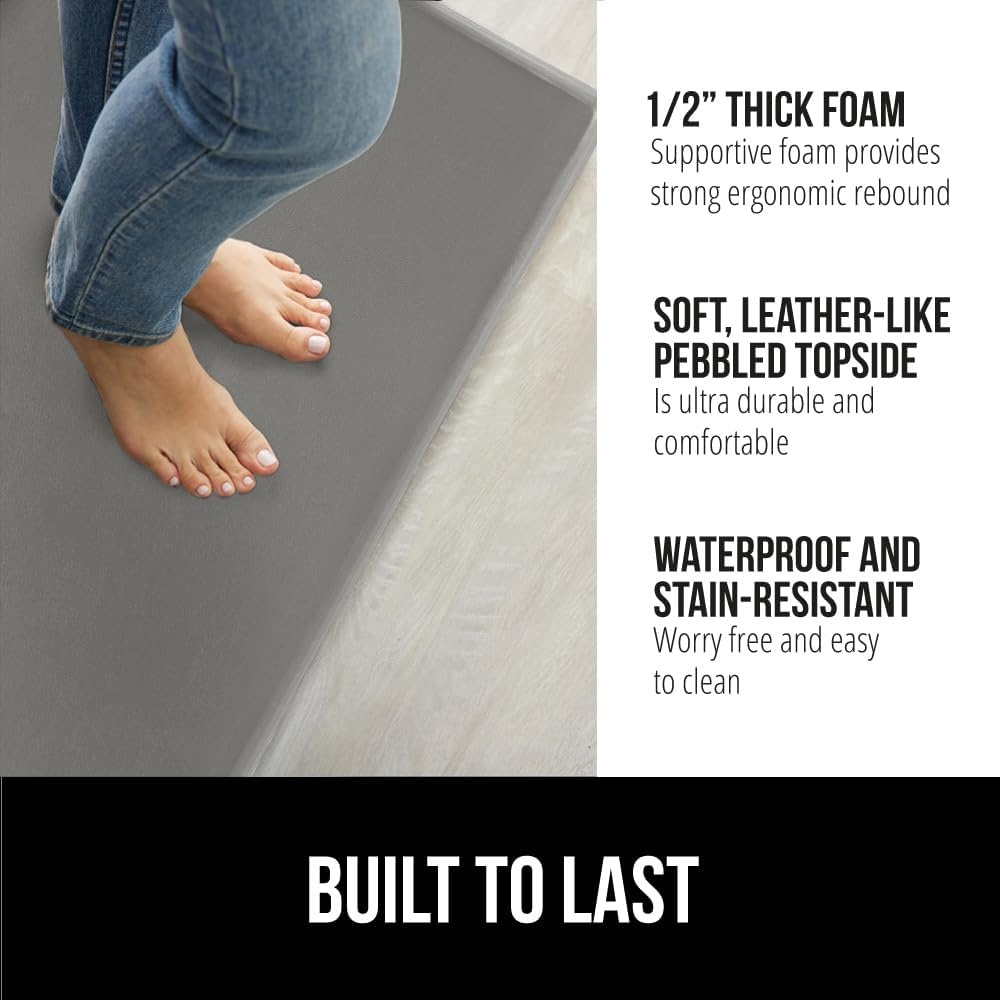 image:imageGORILLA GRIP Comfortable Cushioned Kitchen Mats for Floor 12 Inch Thick Ergonomic Standing Desk Anti Fatigue Mat Waterproof and Stain Resistant Pebbled Top Padded Foam Rug 17x24 17x48 GreyGrey