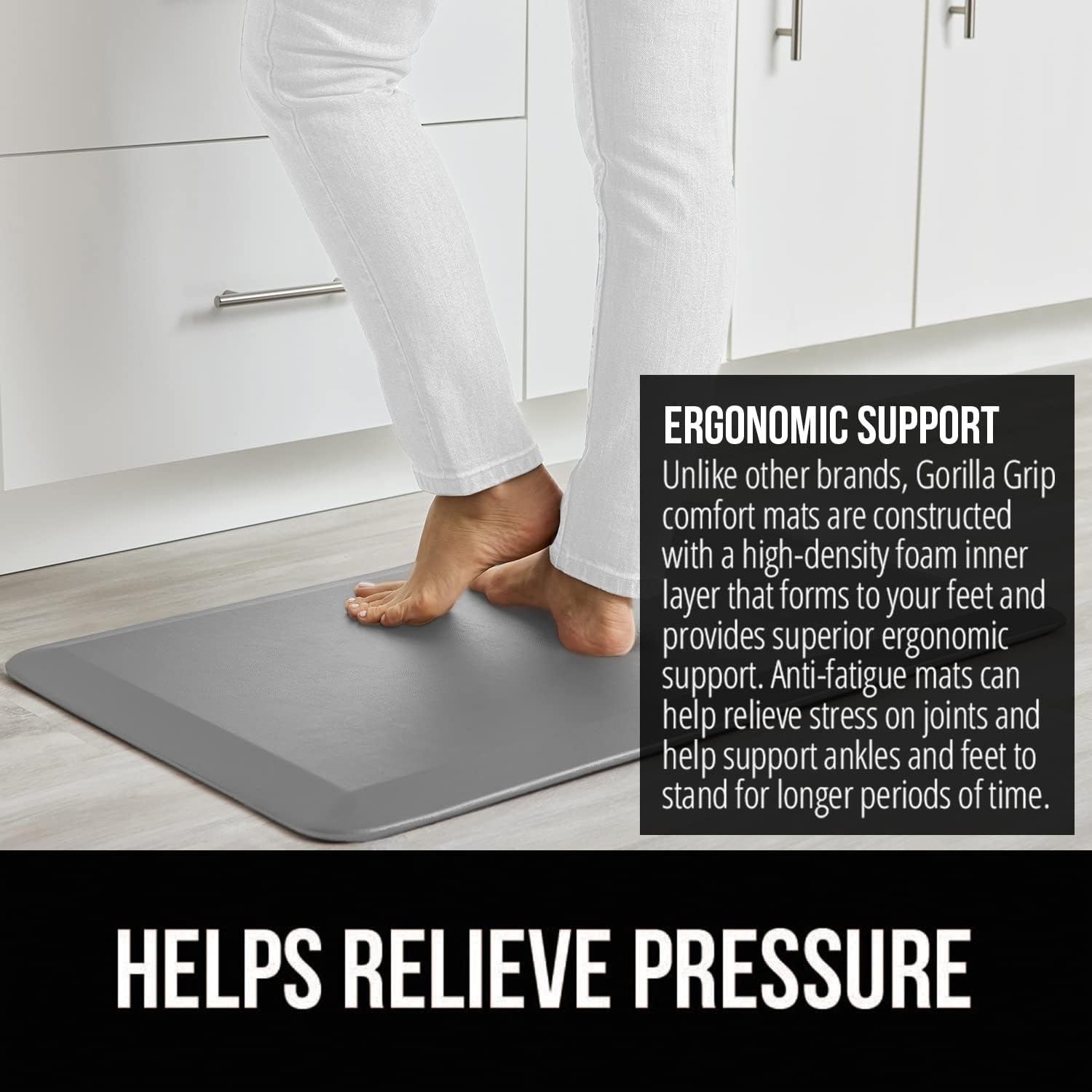 image:imageGORILLA GRIP Comfortable Cushioned Kitchen Mats for Floor 12 Inch Thick Ergonomic Standing Desk Anti Fatigue Mat Waterproof and Stain Resistant Pebbled Top Padded Foam Rug 17x24 17x48 GreyGrey