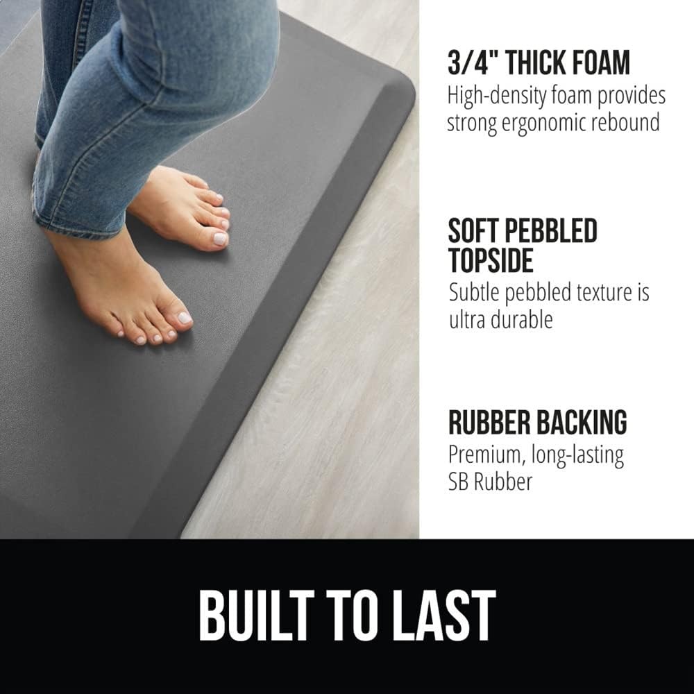 image:imageGORILLA GRIP Comfortable Cushioned Kitchen Mats for Floor 12 Inch Thick Ergonomic Standing Desk Anti Fatigue Mat Waterproof and Stain Resistant Pebbled Top Padded Foam Rug 17x24 17x48 GreyGrey