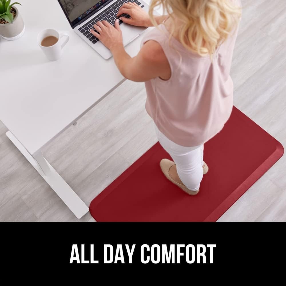 image:imageGORILLA GRIP Comfortable Cushioned Kitchen Mats for Floor 12 Inch Thick Ergonomic Standing Desk Anti Fatigue Mat Waterproof and Stain Resistant Pebbled Top Padded Foam Rug 17x24 17x48 GreyRed