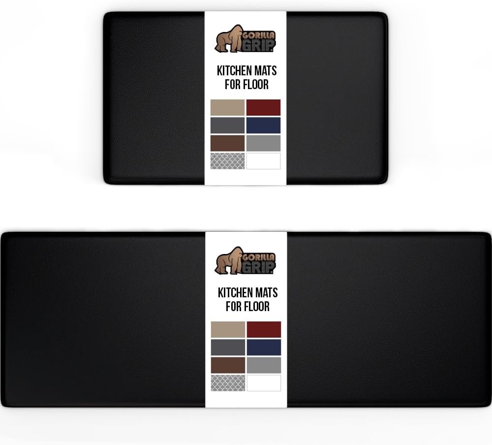 image:imageGORILLA GRIP Comfortable Cushioned Kitchen Mats for Floor 12 Inch Thick Ergonomic Standing Desk Anti Fatigue Mat Waterproof and Stain Resistant Pebbled Top Padded Foam Rug 17x24 17x48 GreyBlack