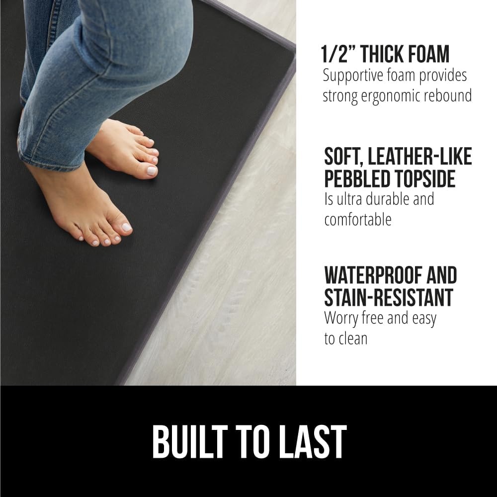image:imageGORILLA GRIP Comfortable Cushioned Kitchen Mats for Floor 12 Inch Thick Ergonomic Standing Desk Anti Fatigue Mat Waterproof and Stain Resistant Pebbled Top Padded Foam Rug 17x24 17x48 GreyBlack
