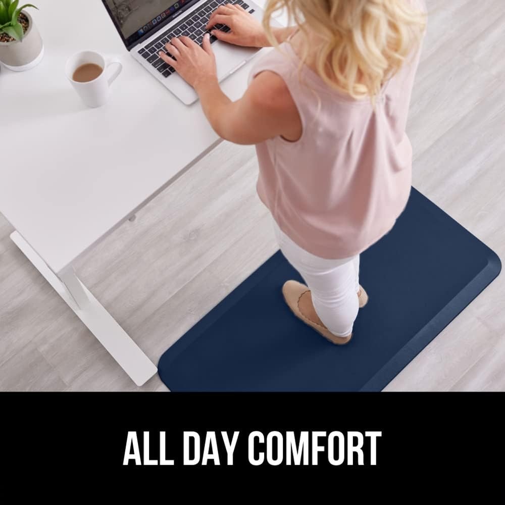 image:imageGORILLA GRIP Comfortable Cushioned Kitchen Mats for Floor 12 Inch Thick Ergonomic Standing Desk Anti Fatigue Mat Waterproof and Stain Resistant Pebbled Top Padded Foam Rug 17x24 17x48 GreyNavy