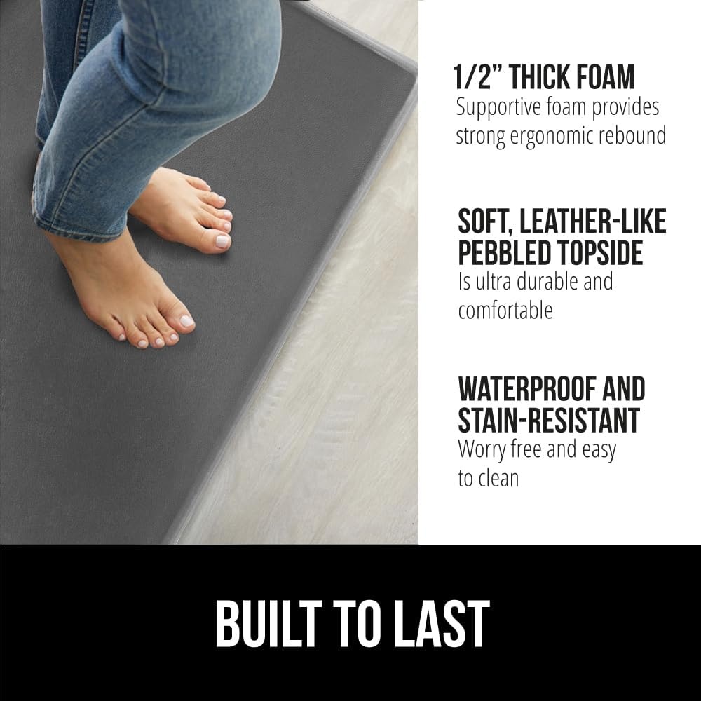 image:imageGORILLA GRIP Comfortable Cushioned Kitchen Mats for Floor 12 Inch Thick Ergonomic Standing Desk Anti Fatigue Mat Waterproof and Stain Resistant Pebbled Top Padded Foam Rug 17x24 17x48 GreyCharcoal