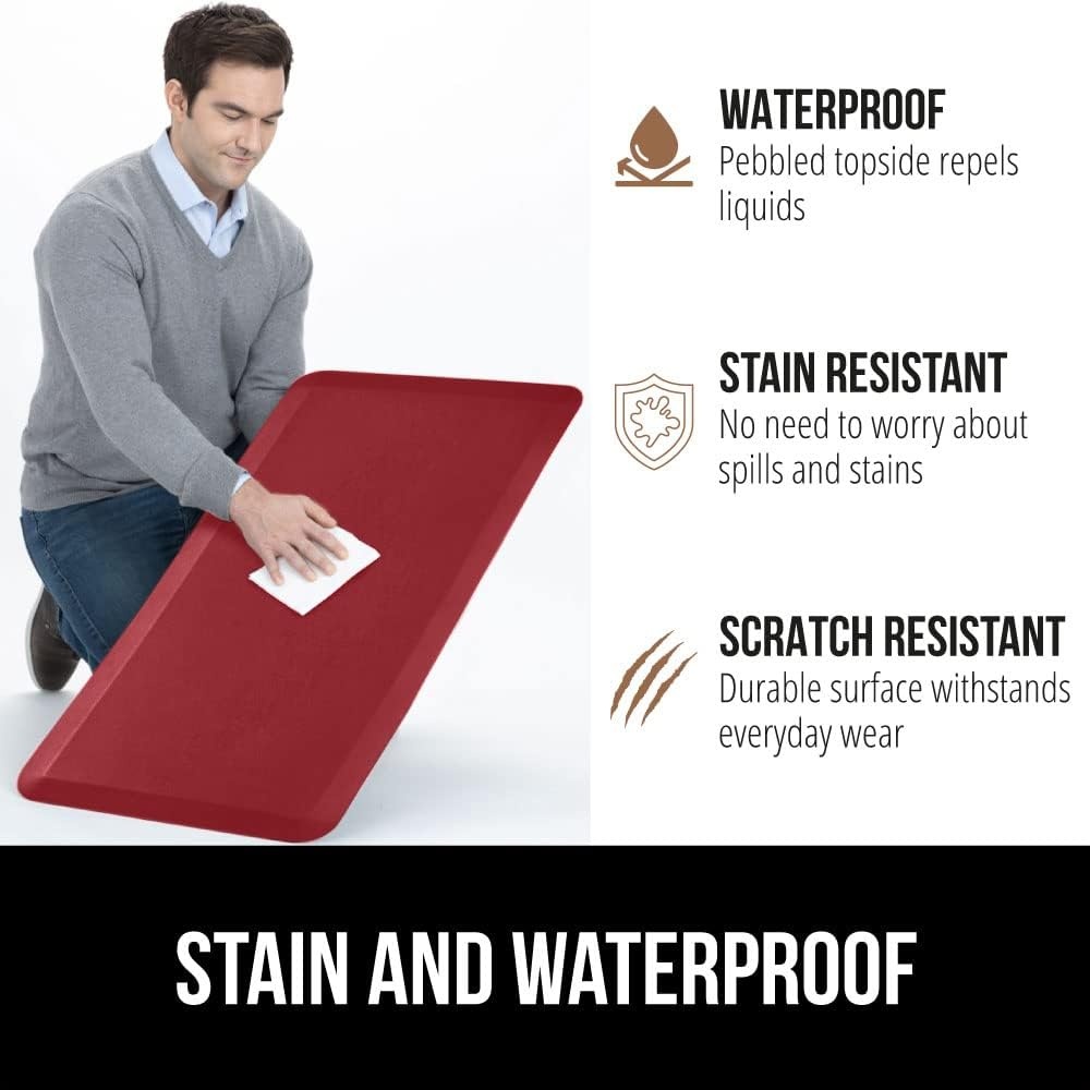 image:imageGORILLA GRIP Comfortable Cushioned Kitchen Mats for Floor 12 Inch Thick Ergonomic Standing Desk Anti Fatigue Mat Waterproof and Stain Resistant Pebbled Top Padded Foam Rug 17x24 17x48 GreyRed