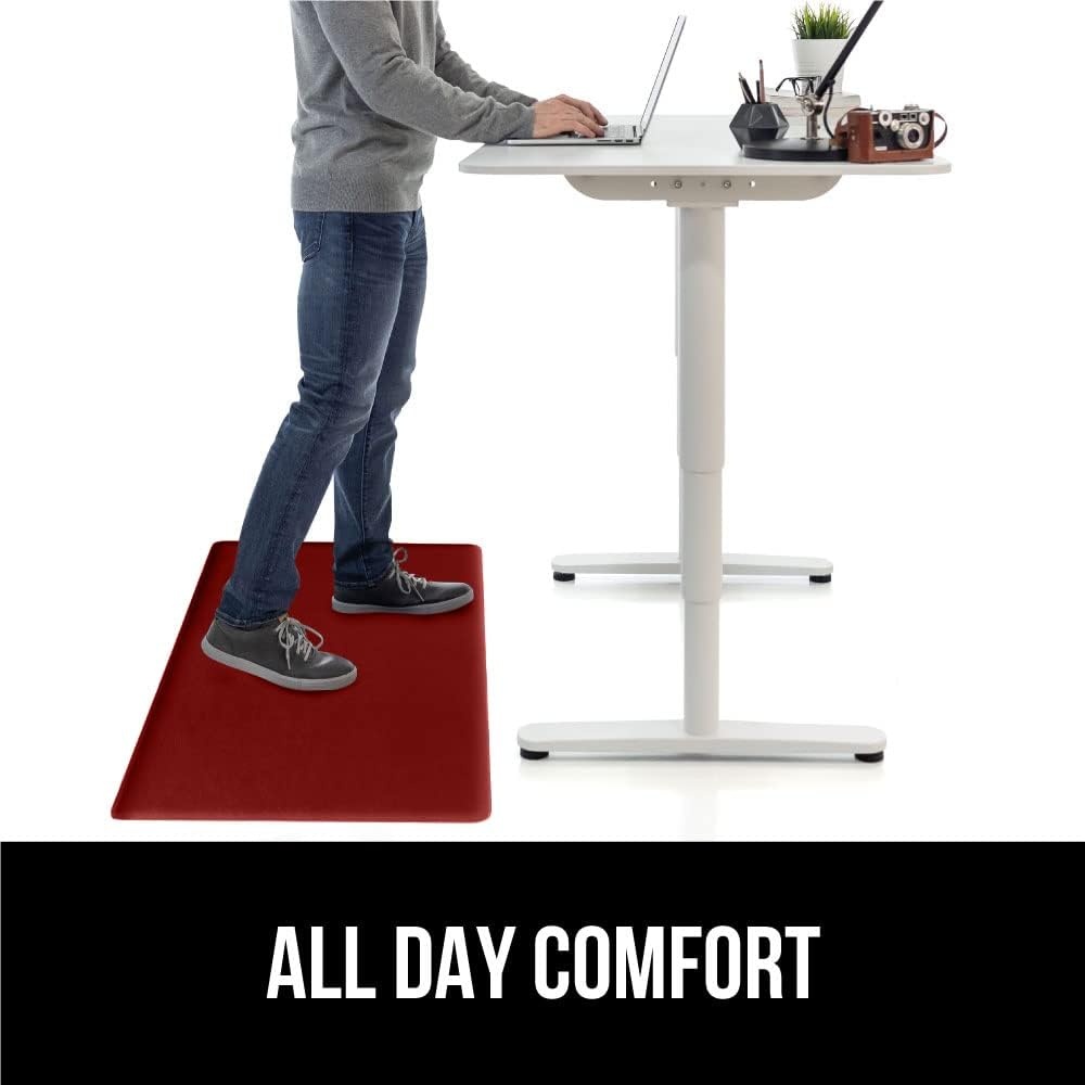 image:imageGORILLA GRIP Comfortable Cushioned Kitchen Mats for Floor 12 Inch Thick Ergonomic Standing Desk Anti Fatigue Mat Waterproof and Stain Resistant Pebbled Top Padded Foam Rug 17x24 17x48 GreyRed