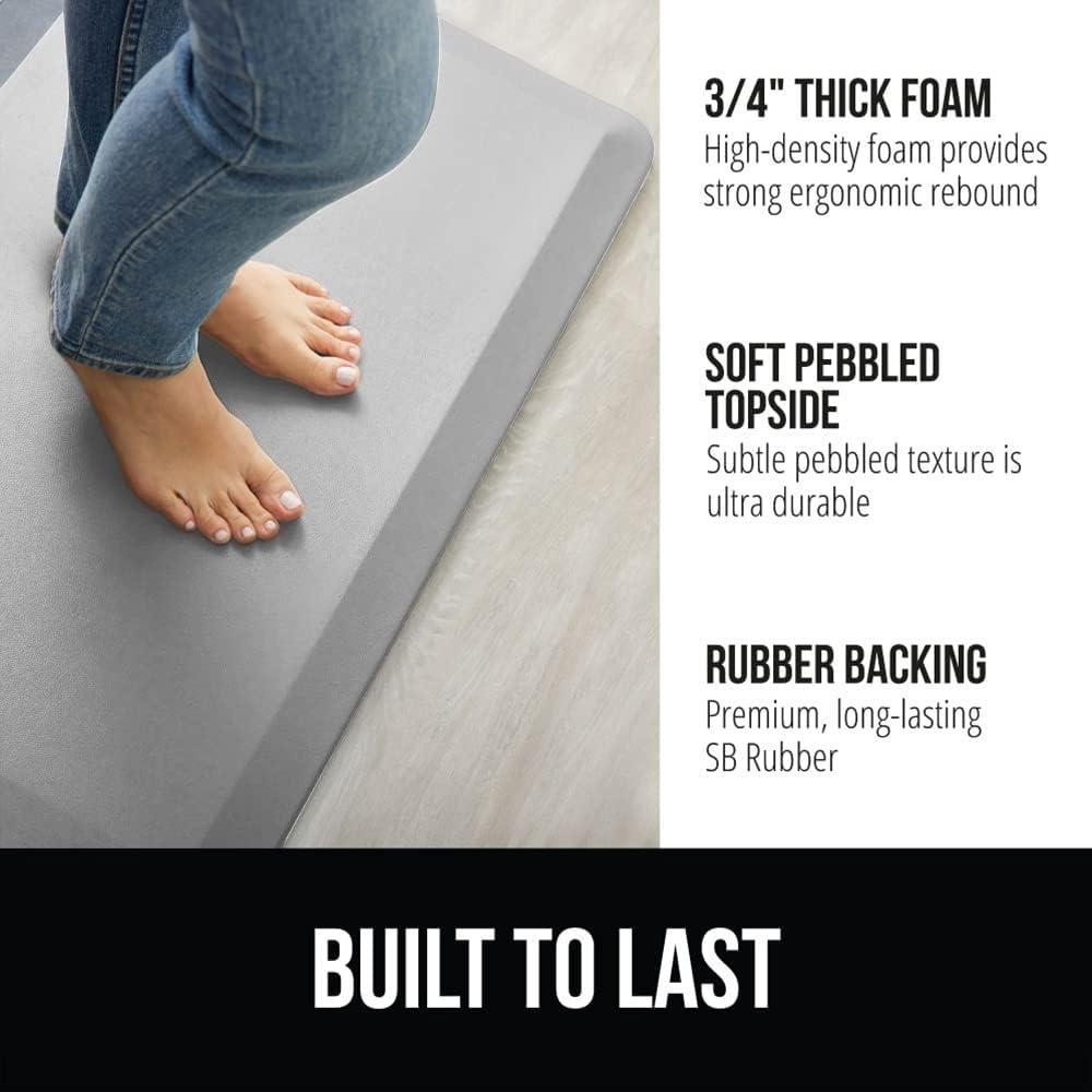 image:imageGORILLA GRIP Comfortable Cushioned Kitchen Mats for Floor 12 Inch Thick Ergonomic Standing Desk Anti Fatigue Mat Waterproof and Stain Resistant Pebbled Top Padded Foam Rug 17x24 17x48 GreyLight Gray