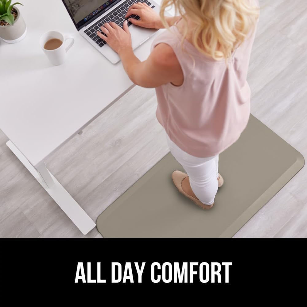 image:imageGORILLA GRIP Comfortable Cushioned Kitchen Mats for Floor 12 Inch Thick Ergonomic Standing Desk Anti Fatigue Mat Waterproof and Stain Resistant Pebbled Top Padded Foam Rug 17x24 17x48 GreyTaupe