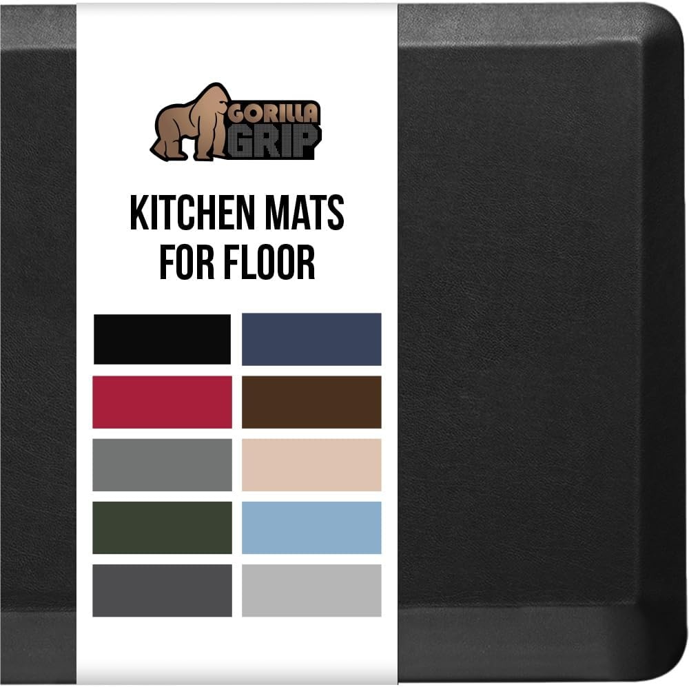 image:imageGORILLA GRIP Comfortable Cushioned Kitchen Mats for Floor 12 Inch Thick Ergonomic Standing Desk Anti Fatigue Mat Waterproof and Stain Resistant Pebbled Top Padded Foam Rug 17x24 17x48 GreyBlack