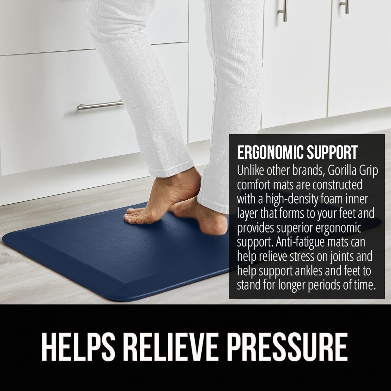 image:imageGORILLA GRIP Comfortable Cushioned Kitchen Mats for Floor 12 Inch Thick Ergonomic Standing Desk Anti Fatigue Mat Waterproof and Stain Resistant Pebbled Top Padded Foam Rug 17x24 17x48 GreyNavy