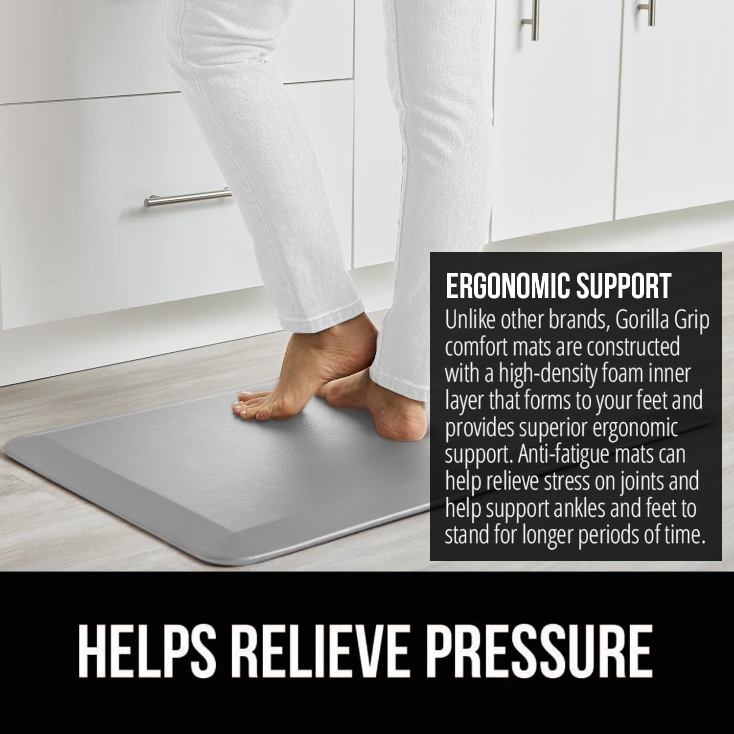 image:imageGORILLA GRIP Comfortable Cushioned Kitchen Mats for Floor 12 Inch Thick Ergonomic Standing Desk Anti Fatigue Mat Waterproof and Stain Resistant Pebbled Top Padded Foam Rug 17x24 17x48 GreyLight Gray