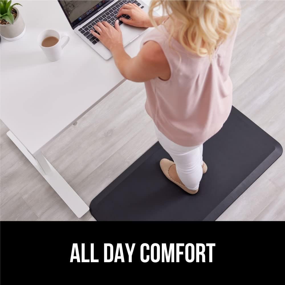 image:imageGORILLA GRIP Comfortable Cushioned Kitchen Mats for Floor 12 Inch Thick Ergonomic Standing Desk Anti Fatigue Mat Waterproof and Stain Resistant Pebbled Top Padded Foam Rug 17x24 17x48 GreyBlack