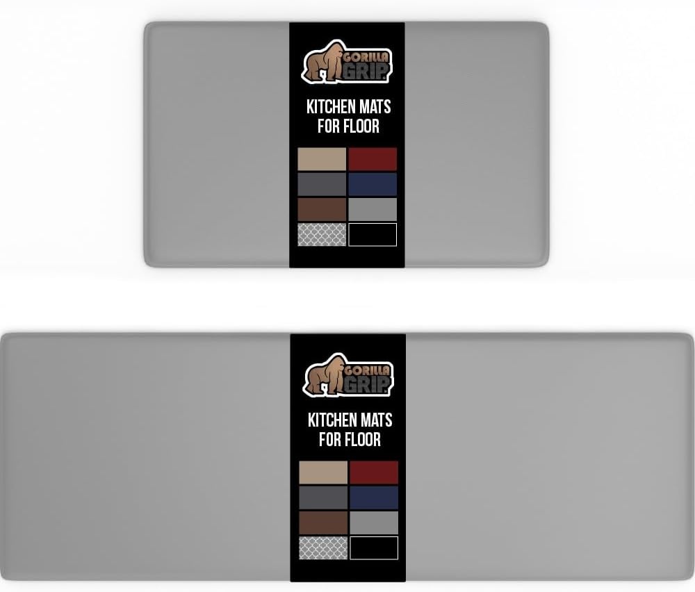 image:imageGORILLA GRIP Comfortable Cushioned Kitchen Mats for Floor 12 Inch Thick Ergonomic Standing Desk Anti Fatigue Mat Waterproof and Stain Resistant Pebbled Top Padded Foam Rug 17x24 17x48 GreyGrey