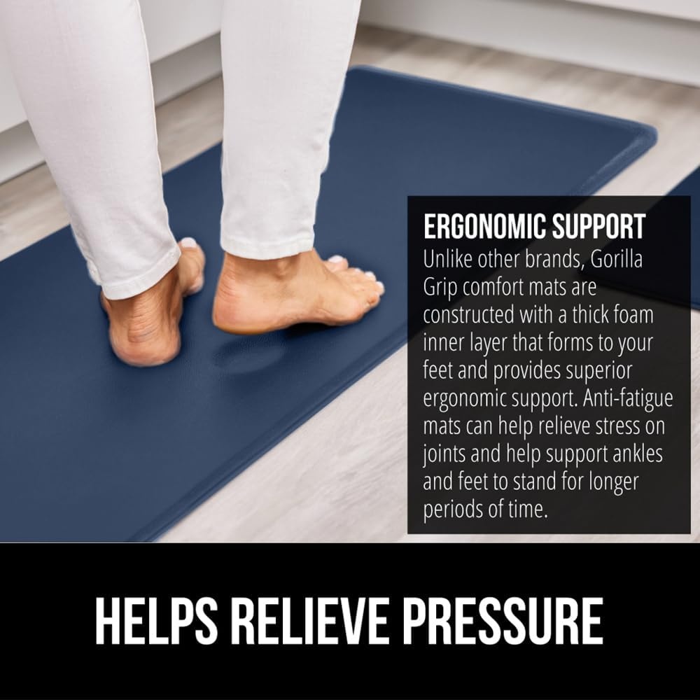 image:imageGORILLA GRIP Comfortable Cushioned Kitchen Mats for Floor 12 Inch Thick Ergonomic Standing Desk Anti Fatigue Mat Waterproof and Stain Resistant Pebbled Top Padded Foam Rug 17x24 17x48 GreyNavy