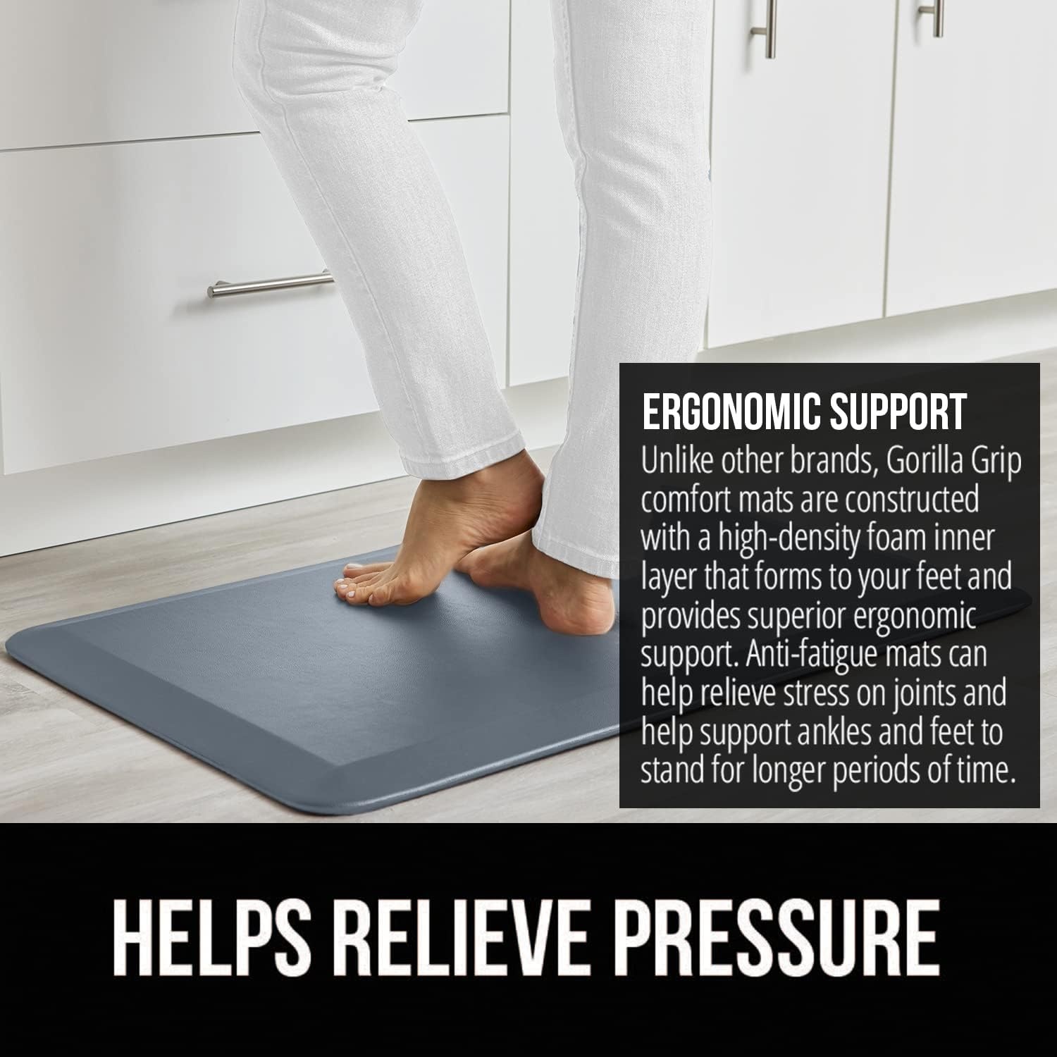 image:imageGORILLA GRIP Comfortable Cushioned Kitchen Mats for Floor 12 Inch Thick Ergonomic Standing Desk Anti Fatigue Mat Waterproof and Stain Resistant Pebbled Top Padded Foam Rug 17x24 17x48 GreyCharcoal