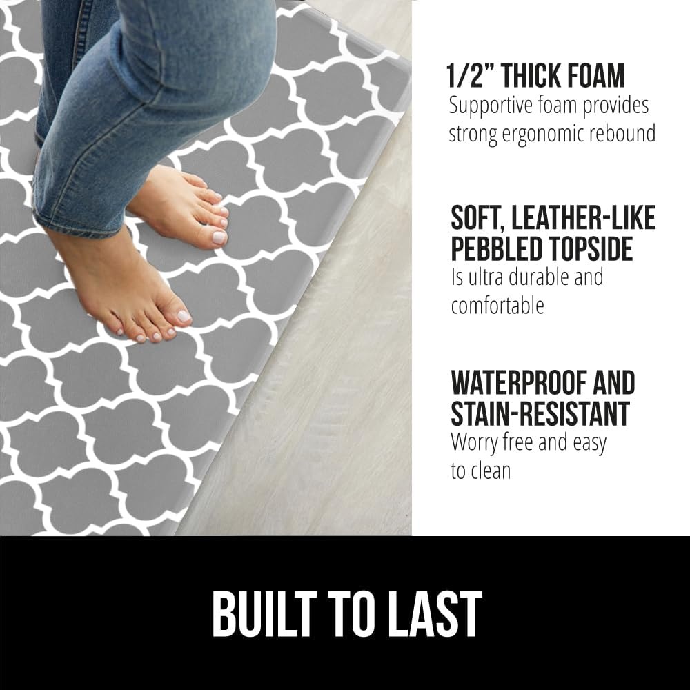 image:imageGORILLA GRIP Comfortable Cushioned Kitchen Mats for Floor 12 Inch Thick Ergonomic Standing Desk Anti Fatigue Mat Waterproof and Stain Resistant Pebbled Top Padded Foam Rug 17x24 17x48 GreyGreyWhite
