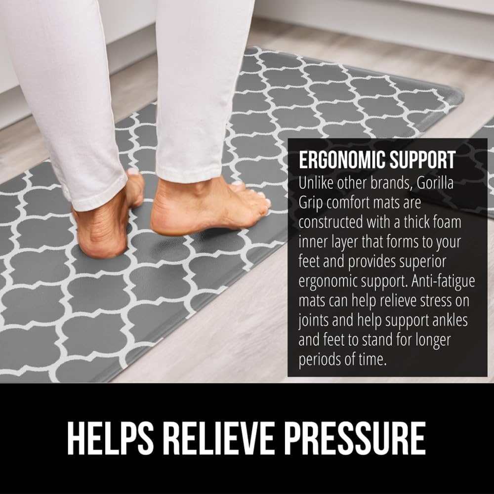 image:imageGORILLA GRIP Comfortable Cushioned Kitchen Mats for Floor 12 Inch Thick Ergonomic Standing Desk Anti Fatigue Mat Waterproof and Stain Resistant Pebbled Top Padded Foam Rug 17x24 17x48 GreyGreyWhite