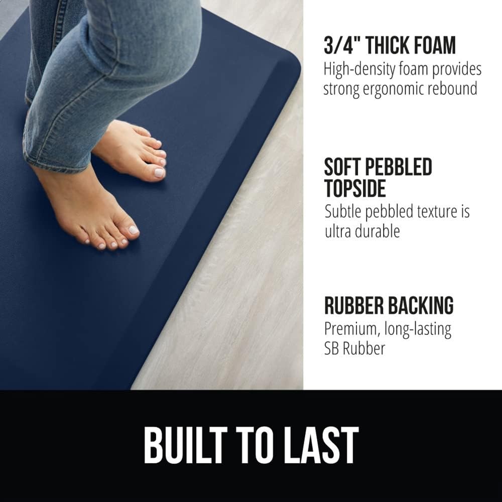 image:imageGORILLA GRIP Comfortable Cushioned Kitchen Mats for Floor 12 Inch Thick Ergonomic Standing Desk Anti Fatigue Mat Waterproof and Stain Resistant Pebbled Top Padded Foam Rug 17x24 17x48 GreyNavy
