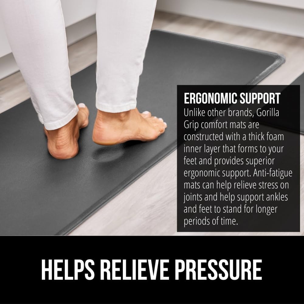 image:imageGORILLA GRIP Comfortable Cushioned Kitchen Mats for Floor 12 Inch Thick Ergonomic Standing Desk Anti Fatigue Mat Waterproof and Stain Resistant Pebbled Top Padded Foam Rug 17x24 17x48 GreyCharcoal