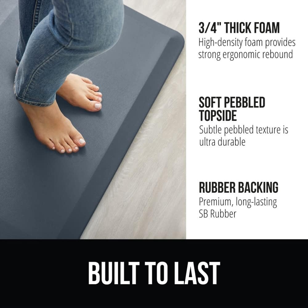 image:imageGORILLA GRIP Comfortable Cushioned Kitchen Mats for Floor 12 Inch Thick Ergonomic Standing Desk Anti Fatigue Mat Waterproof and Stain Resistant Pebbled Top Padded Foam Rug 17x24 17x48 GreyCharcoal
