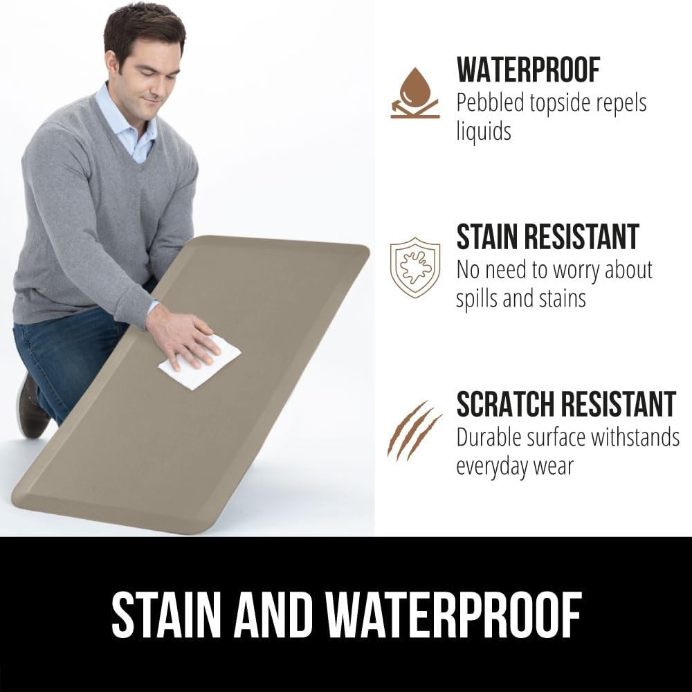 image:imageGORILLA GRIP Comfortable Cushioned Kitchen Mats for Floor 12 Inch Thick Ergonomic Standing Desk Anti Fatigue Mat Waterproof and Stain Resistant Pebbled Top Padded Foam Rug 17x24 17x48 GreyTaupe