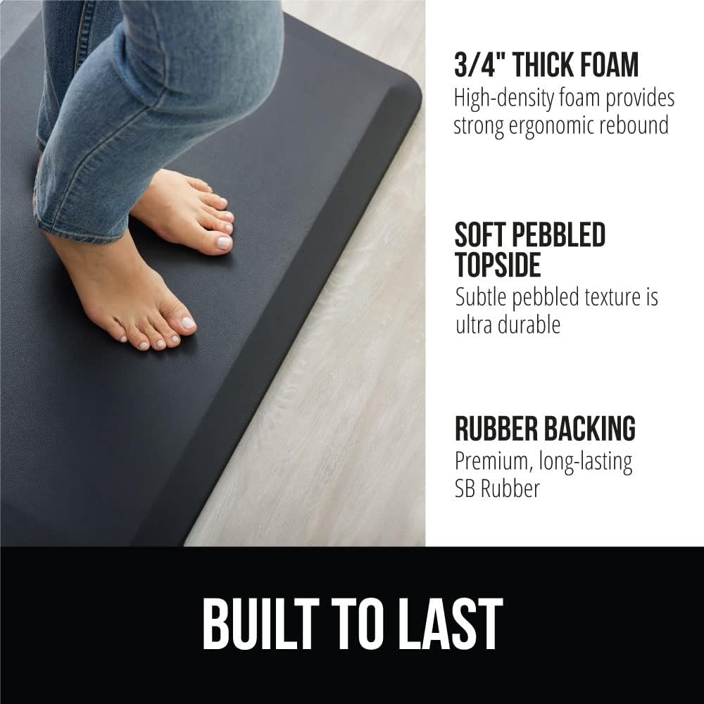 image:imageGORILLA GRIP Comfortable Cushioned Kitchen Mats for Floor 12 Inch Thick Ergonomic Standing Desk Anti Fatigue Mat Waterproof and Stain Resistant Pebbled Top Padded Foam Rug 17x24 17x48 GreyBlack