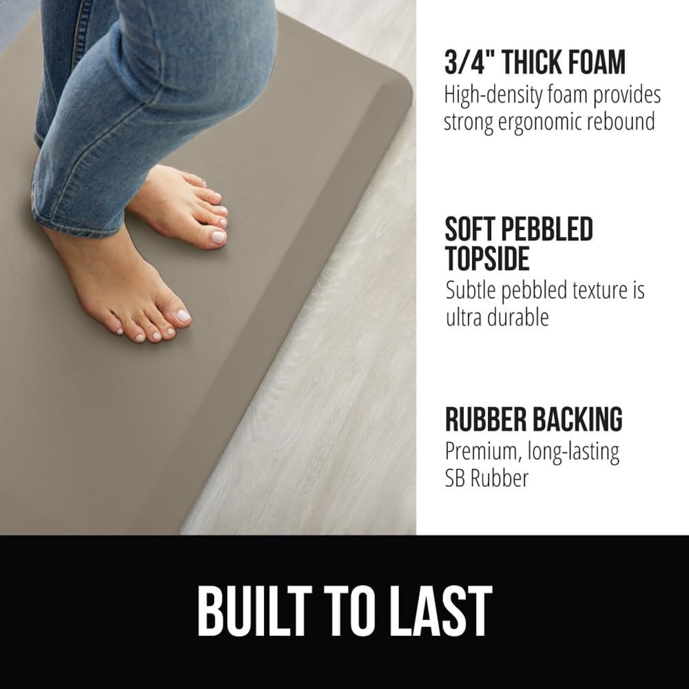 image:imageGORILLA GRIP Comfortable Cushioned Kitchen Mats for Floor 12 Inch Thick Ergonomic Standing Desk Anti Fatigue Mat Waterproof and Stain Resistant Pebbled Top Padded Foam Rug 17x24 17x48 GreyTaupe
