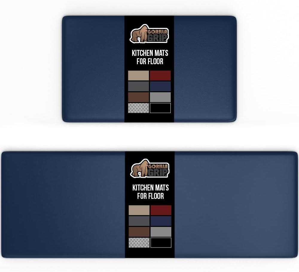 image:imageGORILLA GRIP Comfortable Cushioned Kitchen Mats for Floor 12 Inch Thick Ergonomic Standing Desk Anti Fatigue Mat Waterproof and Stain Resistant Pebbled Top Padded Foam Rug 17x24 17x48 GreyNavy