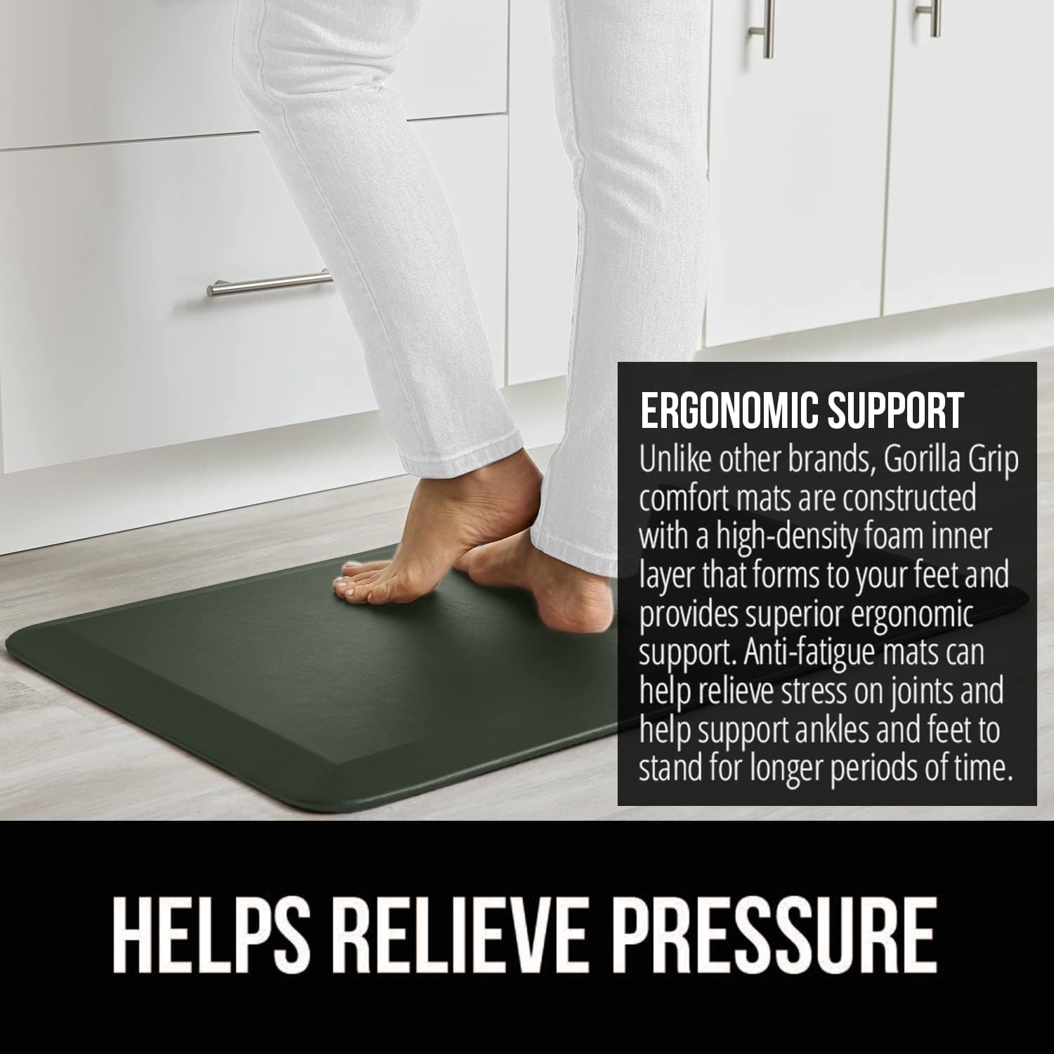 image:imageGORILLA GRIP Comfortable Cushioned Kitchen Mats for Floor 12 Inch Thick Ergonomic Standing Desk Anti Fatigue Mat Waterproof and Stain Resistant Pebbled Top Padded Foam Rug 17x24 17x48 GreyHunter