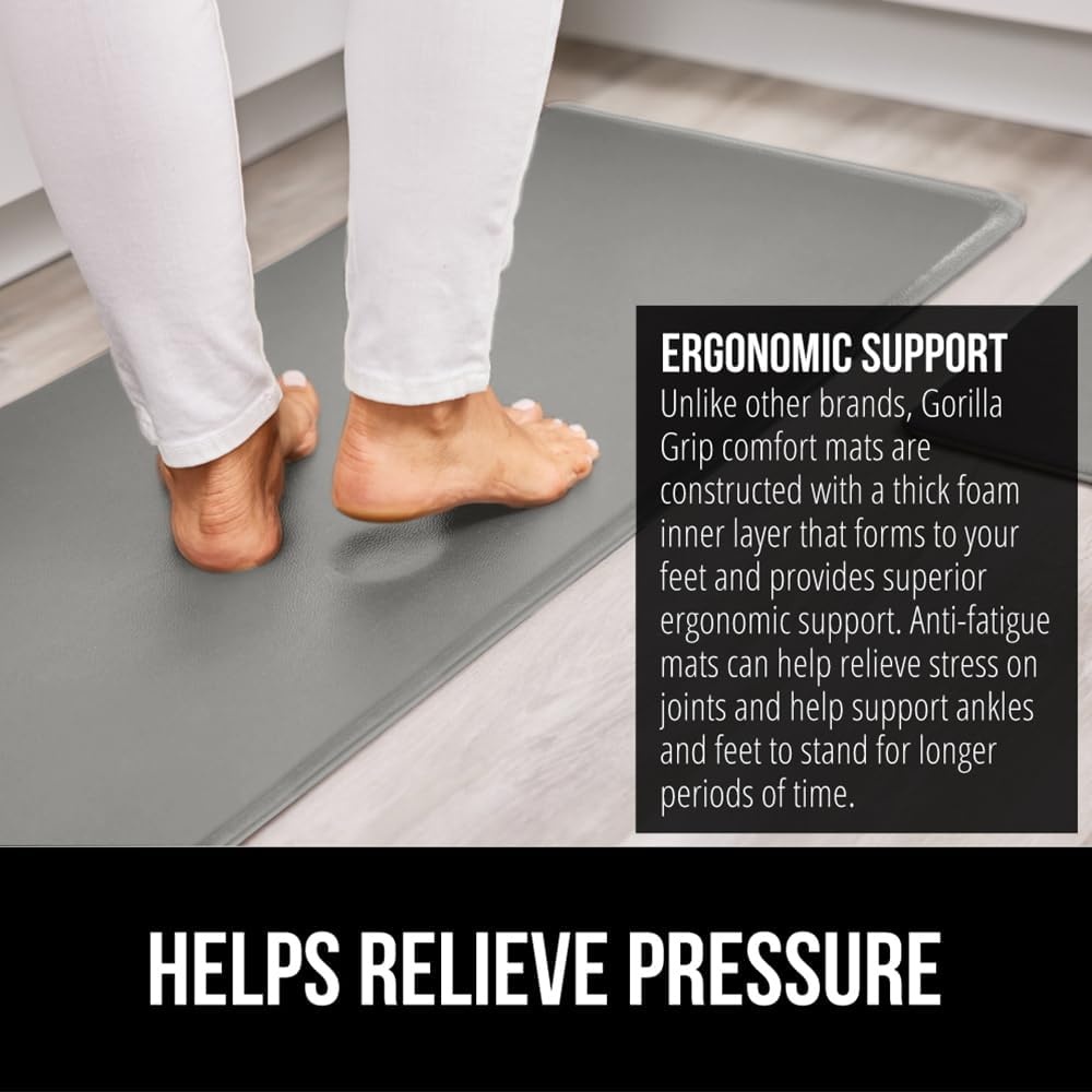 image:imageGORILLA GRIP Comfortable Cushioned Kitchen Mats for Floor 12 Inch Thick Ergonomic Standing Desk Anti Fatigue Mat Waterproof and Stain Resistant Pebbled Top Padded Foam Rug 17x24 17x48 GreyGrey