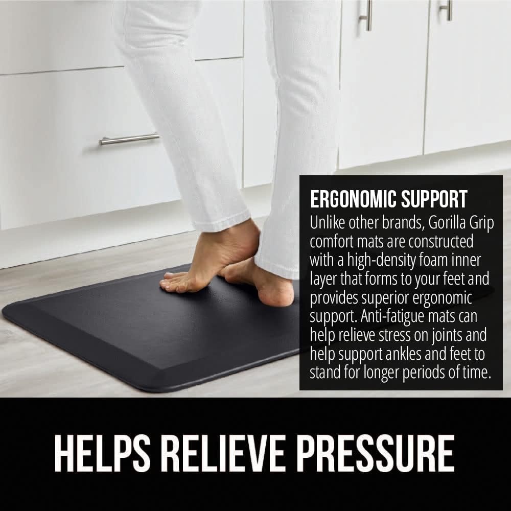 image:imageGORILLA GRIP Comfortable Cushioned Kitchen Mats for Floor 12 Inch Thick Ergonomic Standing Desk Anti Fatigue Mat Waterproof and Stain Resistant Pebbled Top Padded Foam Rug 17x24 17x48 GreyBlack
