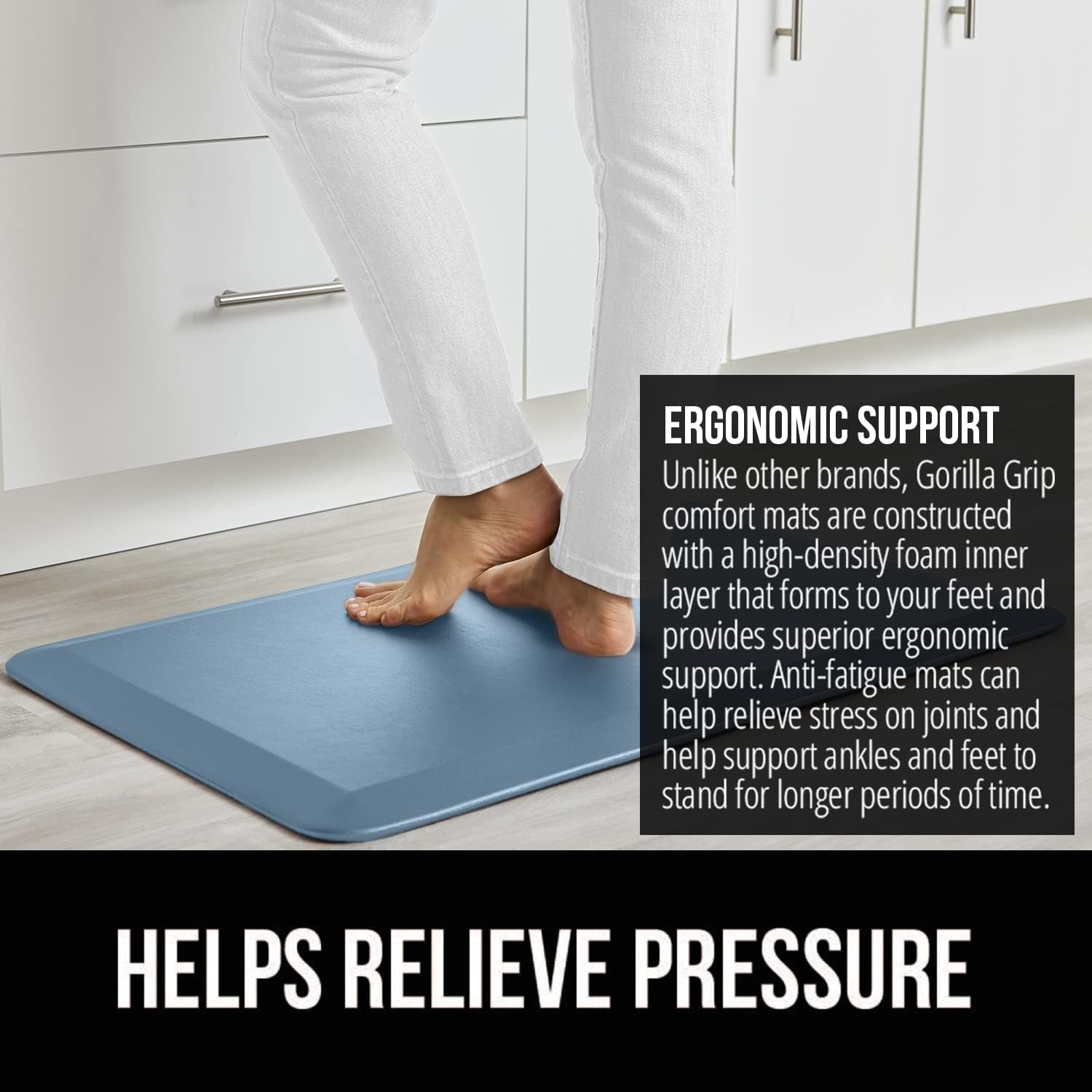 image:imageGORILLA GRIP Comfortable Cushioned Kitchen Mats for Floor 12 Inch Thick Ergonomic Standing Desk Anti Fatigue Mat Waterproof and Stain Resistant Pebbled Top Padded Foam Rug 17x24 17x48 GreySky Blue