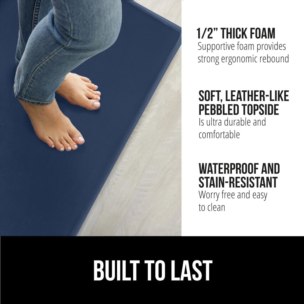 image:imageGORILLA GRIP Comfortable Cushioned Kitchen Mats for Floor 12 Inch Thick Ergonomic Standing Desk Anti Fatigue Mat Waterproof and Stain Resistant Pebbled Top Padded Foam Rug 17x24 17x48 GreyNavy