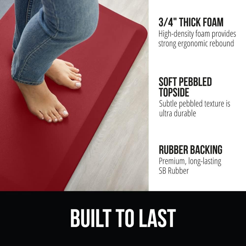 image:imageGORILLA GRIP Comfortable Cushioned Kitchen Mats for Floor 12 Inch Thick Ergonomic Standing Desk Anti Fatigue Mat Waterproof and Stain Resistant Pebbled Top Padded Foam Rug 17x24 17x48 GreyRed