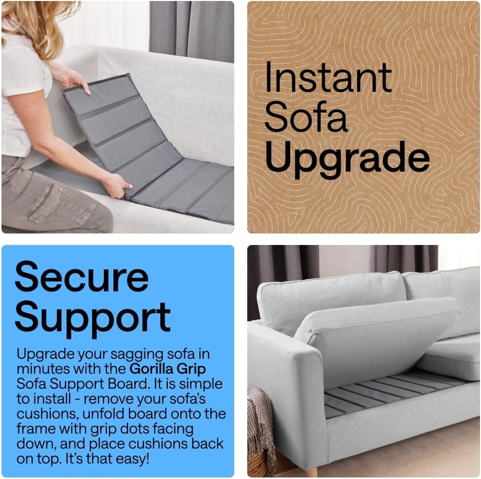 image:imageGORILLA GRIP Heavy Duty Couch Cushion Support Board to Fix Sagging Sofas 215 x 70 Sofa Slip Resistant Thick Boards Add Strong Seat Supports Replacement Stuffing Firmer Couches Accessories Grey