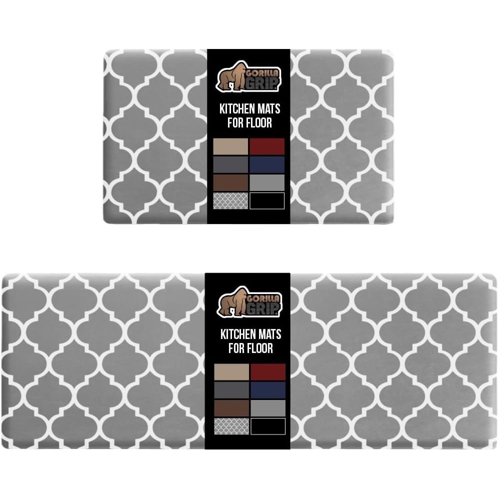 image:imageGORILLA GRIP Comfortable Cushioned Kitchen Mats for Floor 12 Inch Thick Ergonomic Standing Desk Anti Fatigue Mat Waterproof and Stain Resistant Pebbled Top Padded Foam Rug 17x24 17x48 GreyGreyWhite
