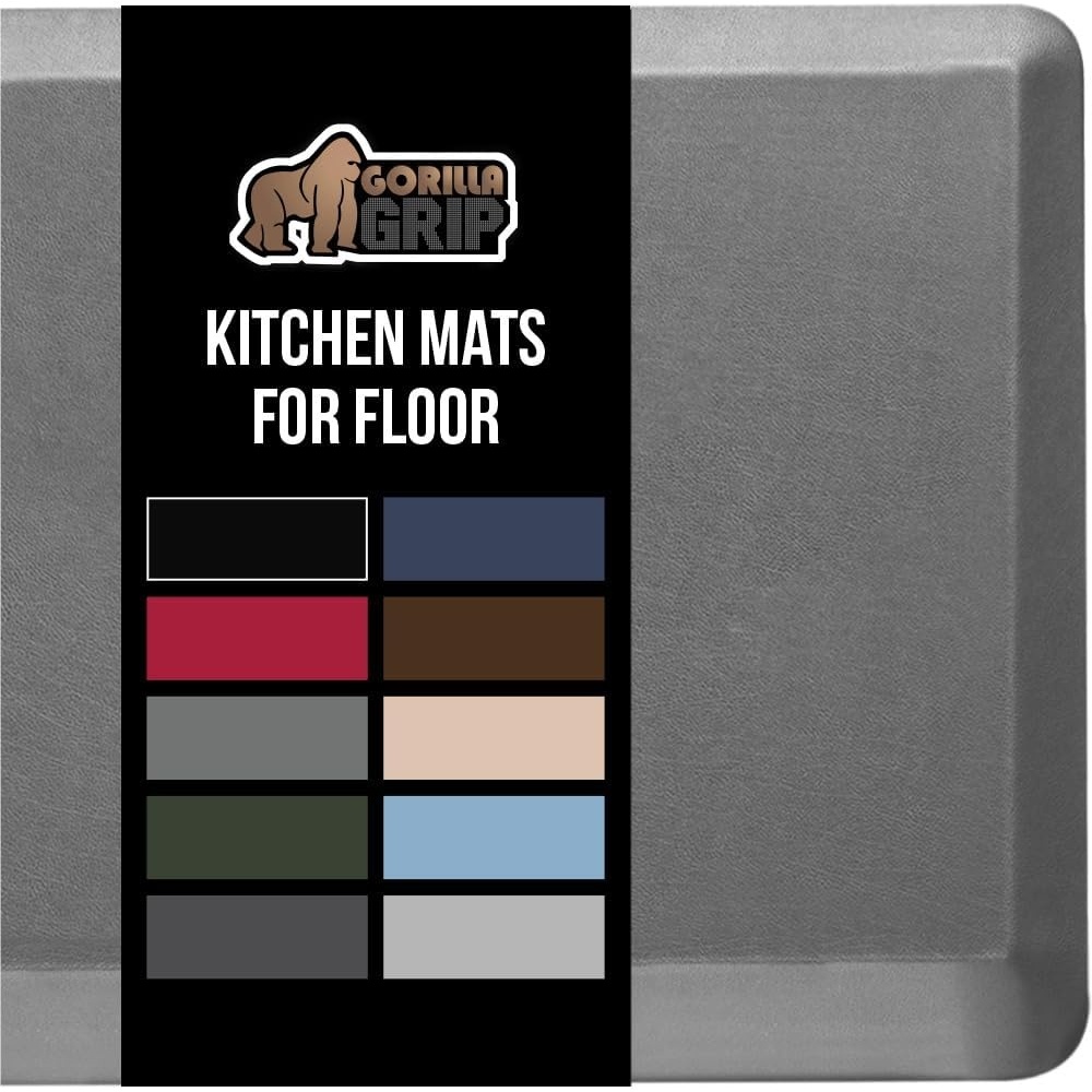 image:imageGORILLA GRIP Comfortable Cushioned Kitchen Mats for Floor 12 Inch Thick Ergonomic Standing Desk Anti Fatigue Mat Waterproof and Stain Resistant Pebbled Top Padded Foam Rug 17x24 17x48 GreyGrey