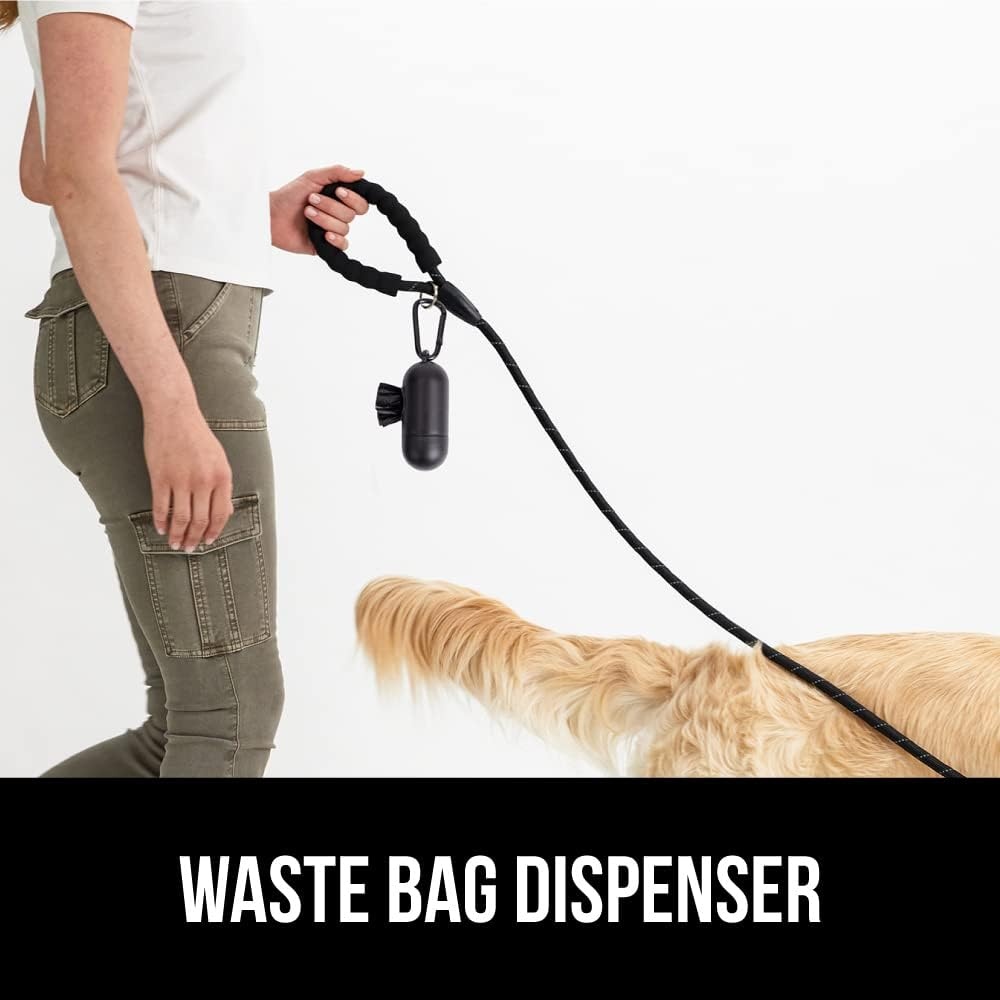 image:imageGORILLA GRIP Dog Leash Heavy Duty Reflective Rope Leashes for 33lb Dogs Cats Small Animals Puppy Training Essential for Walks Hikes Soft Handle Rotating Metal Clip Waste Bag Dispenser BlackBlack