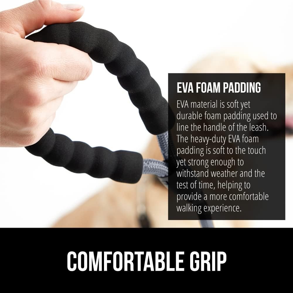 image:imageGORILLA GRIP Dog Leash Heavy Duty Reflective Rope Leashes for 33lb Dogs Cats Small Animals Puppy Training Essential for Walks Hikes Soft Handle Rotating Metal Clip Waste Bag Dispenser BlackGray