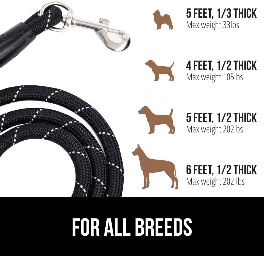 image:imageGORILLA GRIP Dog Leash Heavy Duty Reflective Rope Leashes for 33lb Dogs Cats Small Animals Puppy Training Essential for Walks Hikes Soft Handle Rotating Metal Clip Waste Bag Dispenser BlackBlack