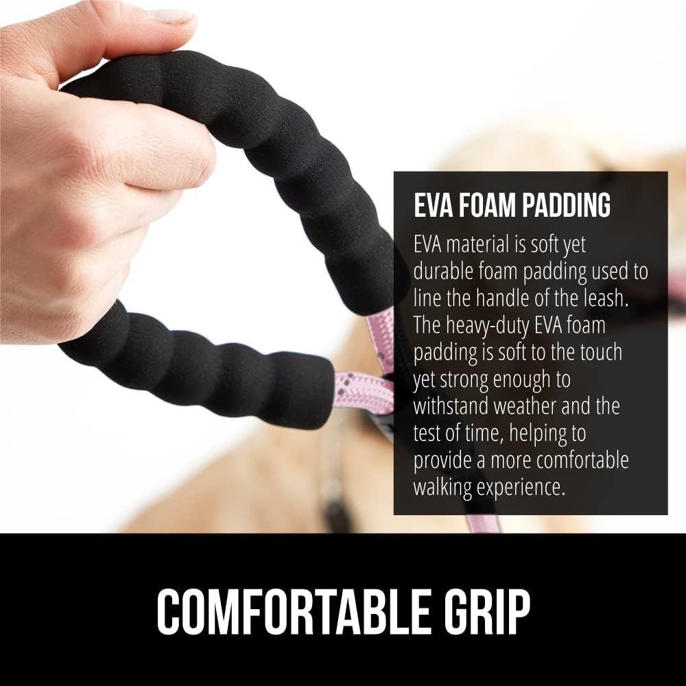 image:imageGORILLA GRIP Dog Leash Heavy Duty Reflective Rope Leashes for 33lb Dogs Cats Small Animals Puppy Training Essential for Walks Hikes Soft Handle Rotating Metal Clip Waste Bag Dispenser BlackPink
