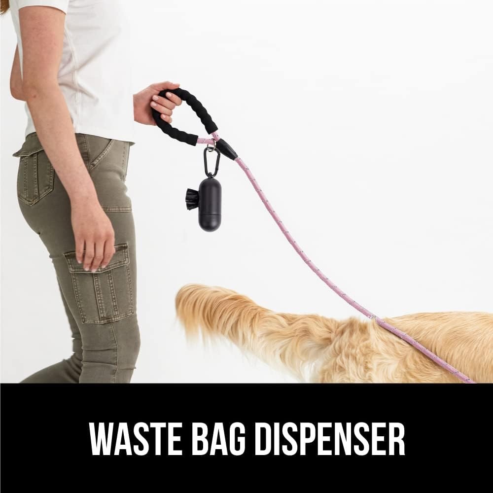 image:imageGORILLA GRIP Dog Leash Heavy Duty Reflective Rope Leashes for 33lb Dogs Cats Small Animals Puppy Training Essential for Walks Hikes Soft Handle Rotating Metal Clip Waste Bag Dispenser BlackPink