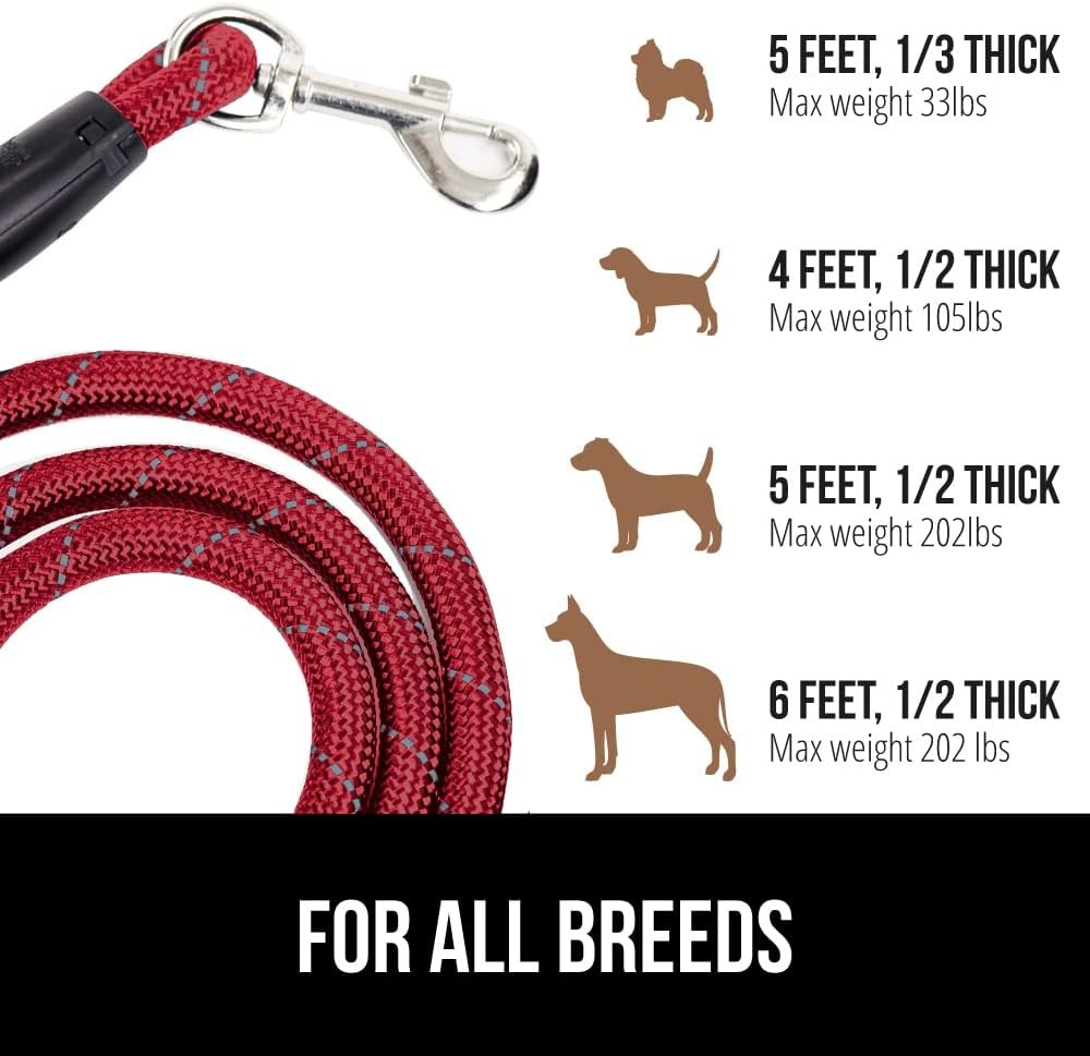 image:imageGORILLA GRIP Dog Leash Heavy Duty Reflective Rope Leashes for 33lb Dogs Cats Small Animals Puppy Training Essential for Walks Hikes Soft Handle Rotating Metal Clip Waste Bag Dispenser BlackRed