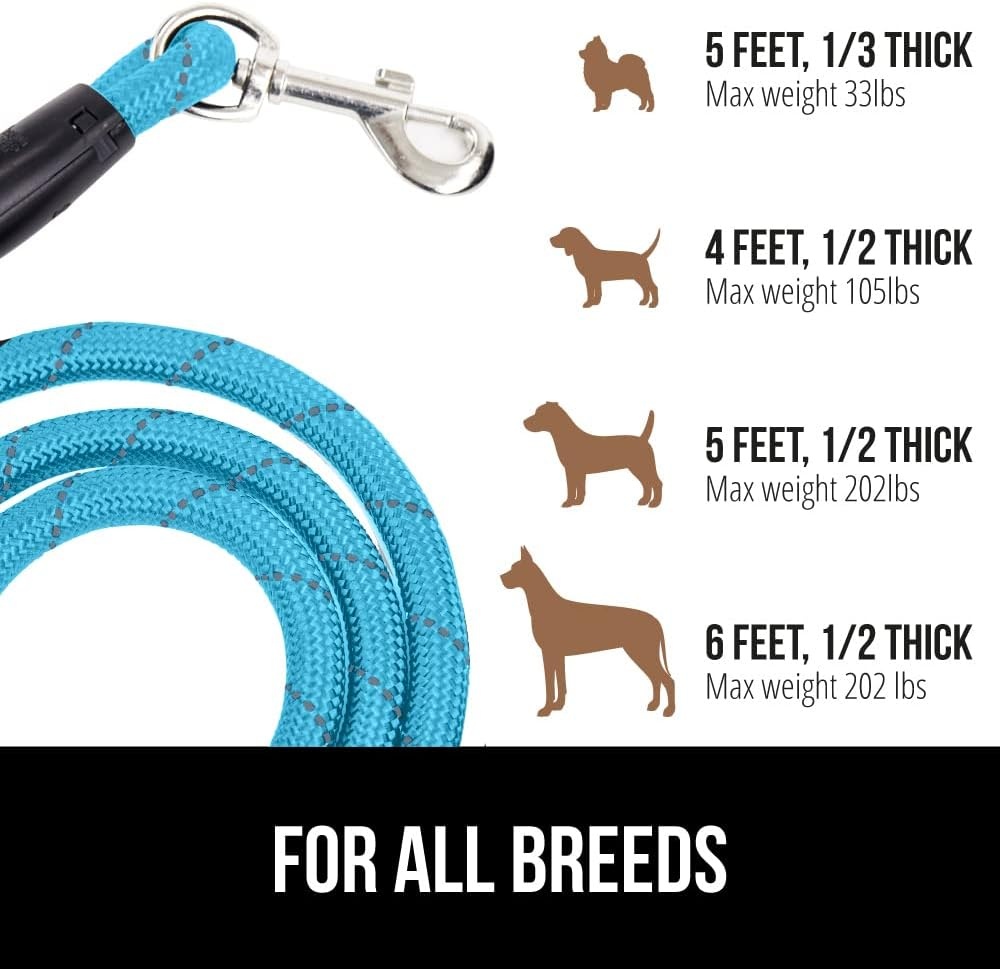 image:imageGORILLA GRIP Dog Leash Heavy Duty Reflective Rope Leashes for 33lb Dogs Cats Small Animals Puppy Training Essential for Walks Hikes Soft Handle Rotating Metal Clip Waste Bag Dispenser BlackBlue