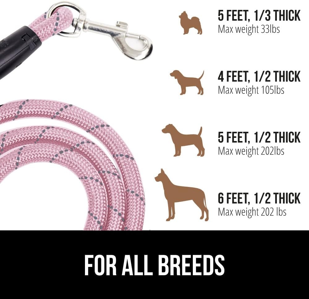 image:imageGORILLA GRIP Dog Leash Heavy Duty Reflective Rope Leashes for 33lb Dogs Cats Small Animals Puppy Training Essential for Walks Hikes Soft Handle Rotating Metal Clip Waste Bag Dispenser BlackPink