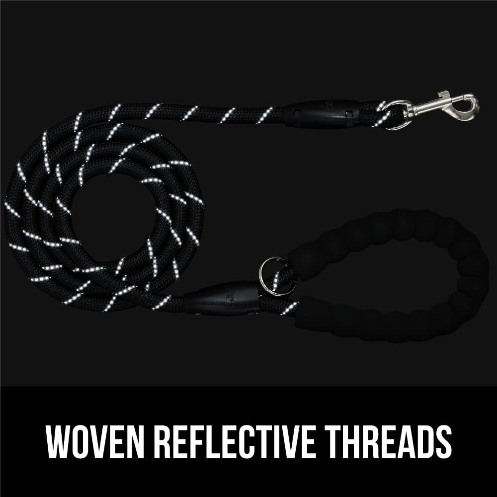 image:imageGORILLA GRIP Dog Leash Heavy Duty Reflective Rope Leashes for 33lb Dogs Cats Small Animals Puppy Training Essential for Walks Hikes Soft Handle Rotating Metal Clip Waste Bag Dispenser BlackBlack