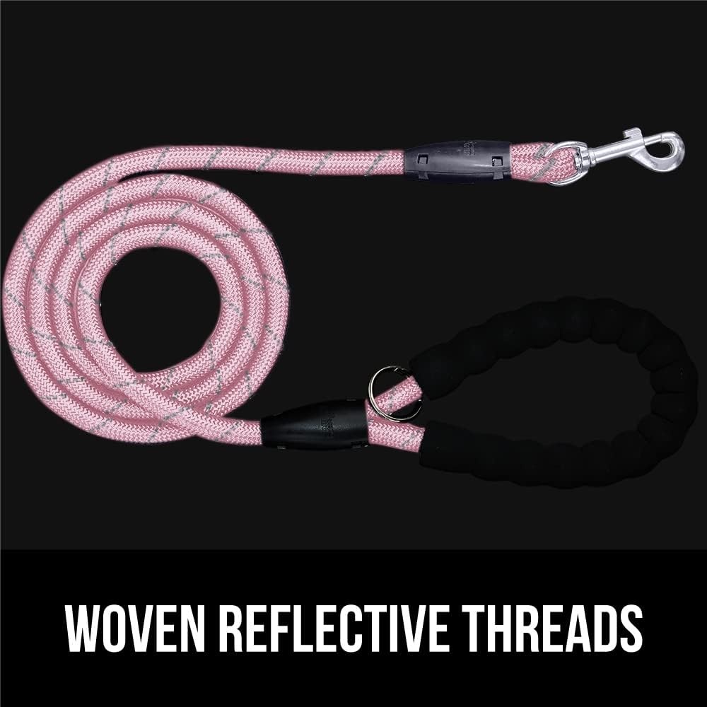 image:imageGORILLA GRIP Dog Leash Heavy Duty Reflective Rope Leashes for 33lb Dogs Cats Small Animals Puppy Training Essential for Walks Hikes Soft Handle Rotating Metal Clip Waste Bag Dispenser BlackPink