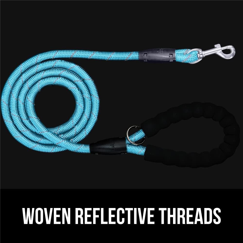 image:imageGORILLA GRIP Dog Leash Heavy Duty Reflective Rope Leashes for 33lb Dogs Cats Small Animals Puppy Training Essential for Walks Hikes Soft Handle Rotating Metal Clip Waste Bag Dispenser BlackBlue