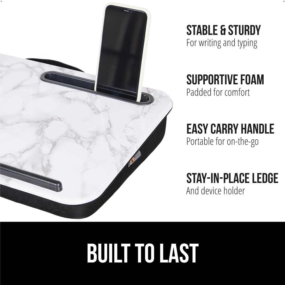 image:imageGORILLA GRIP Laptop Lap Desk with Phone Holder Pillow Cushion Desks Fit Laptops up to 156 Gifts for Home Portable Travel Workstation Tray Ledge Keep Computers in Place Light Wood ColorMarble